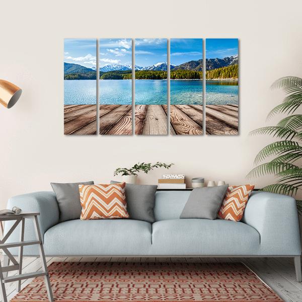 Wooden Planks With Lake In Alps Germany Canvas Wall Art-5 Horizontal-Gallery Wrap-22" x 12"-Tiaracle