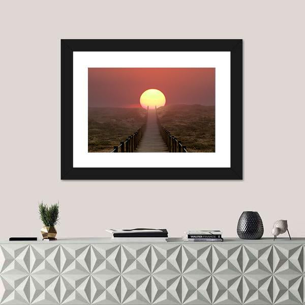 Wooden Walkway Over A Dune Canvas Wall Art-1 Piece-Framed Print-20" x 16"-Tiaracle