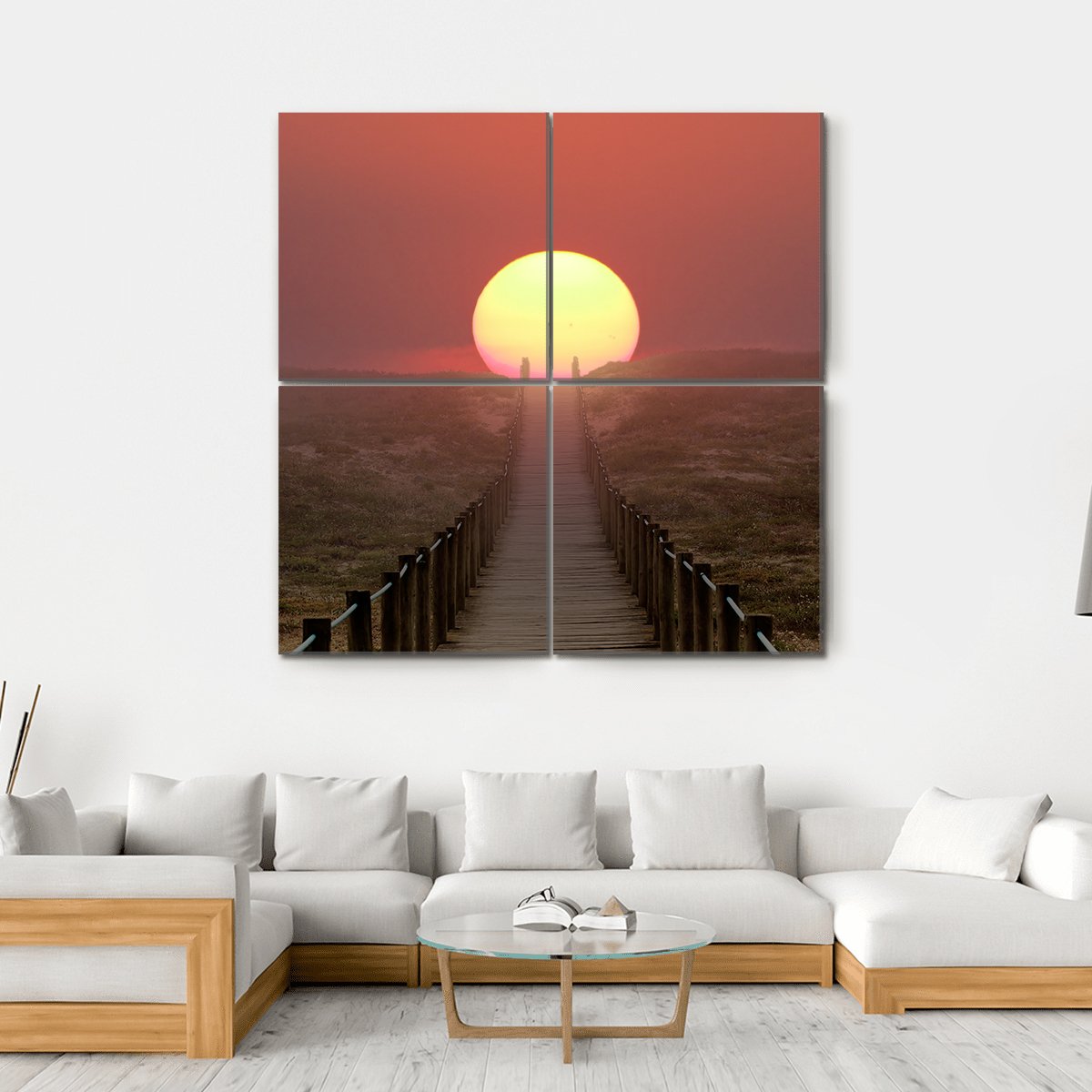 Wooden Walkway Over A Dune Canvas Wall Art-4 Square-Gallery Wrap-17" x 17"-Tiaracle