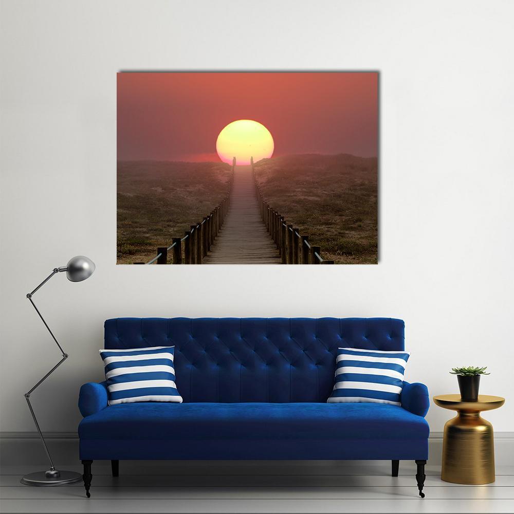Wooden Walkway Over A Dune Canvas Wall Art-1 Piece-Gallery Wrap-48" x 32"-Tiaracle