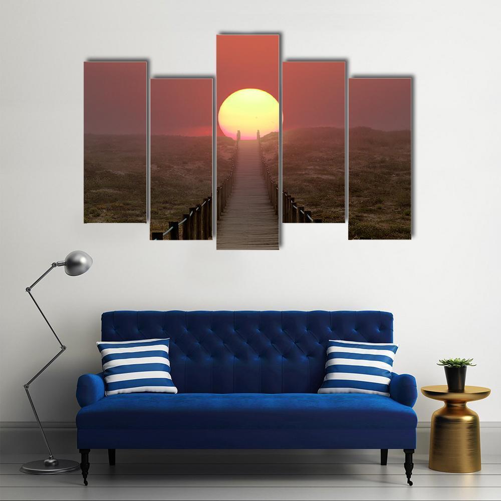 Wooden Walkway Over A Dune Canvas Wall Art-5 Pop-Gallery Wrap-47" x 32"-Tiaracle