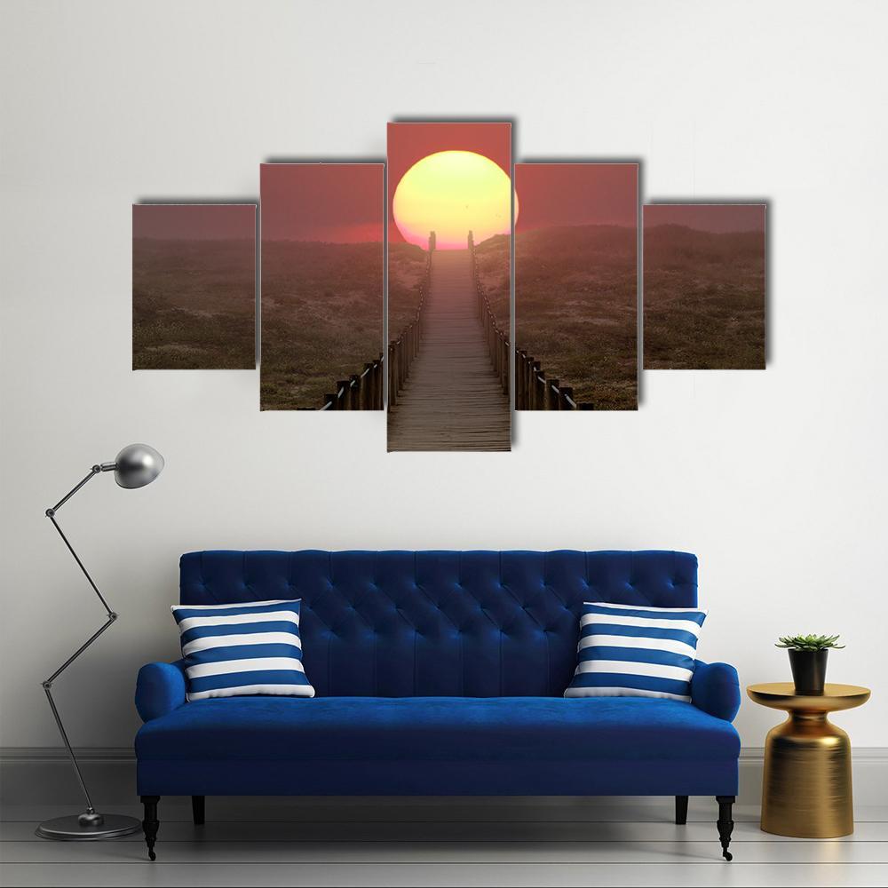 Wooden Walkway Over A Dune Canvas Wall Art-5 Star-Gallery Wrap-62" x 32"-Tiaracle