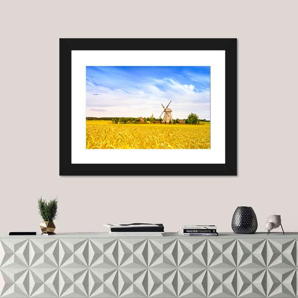 Wooden Windmill On Field In Belarus Panoramic Canvas Wall Art-1 Piece-36" x 12"-Tiaracle
