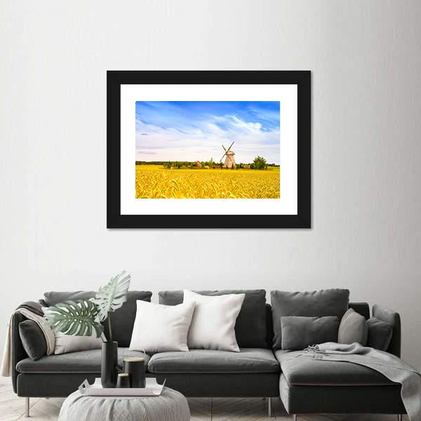 Wooden Windmill On Field In Belarus Panoramic Canvas Wall Art-1 Piece-36" x 12"-Tiaracle