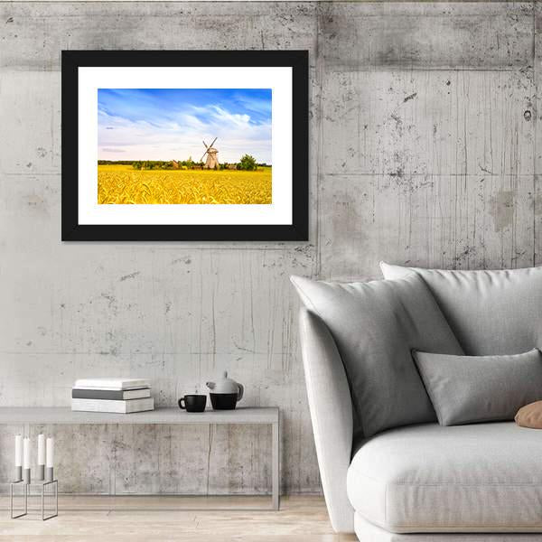 Wooden Windmill On Field In Belarus Panoramic Canvas Wall Art-1 Piece-36" x 12"-Tiaracle