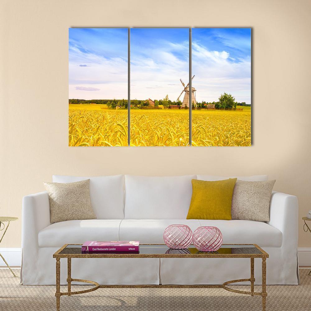 Wooden Windmill With Field In Minsk Region Canvas Wall Art-3 Horizontal-Gallery Wrap-37" x 24"-Tiaracle