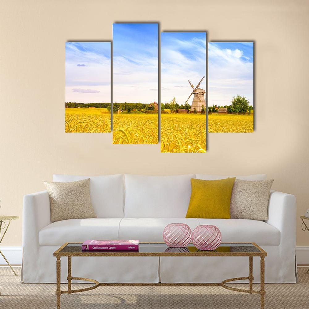 Wooden Windmill With Field In Minsk Region Canvas Wall Art-4 Pop-Gallery Wrap-50" x 32"-Tiaracle