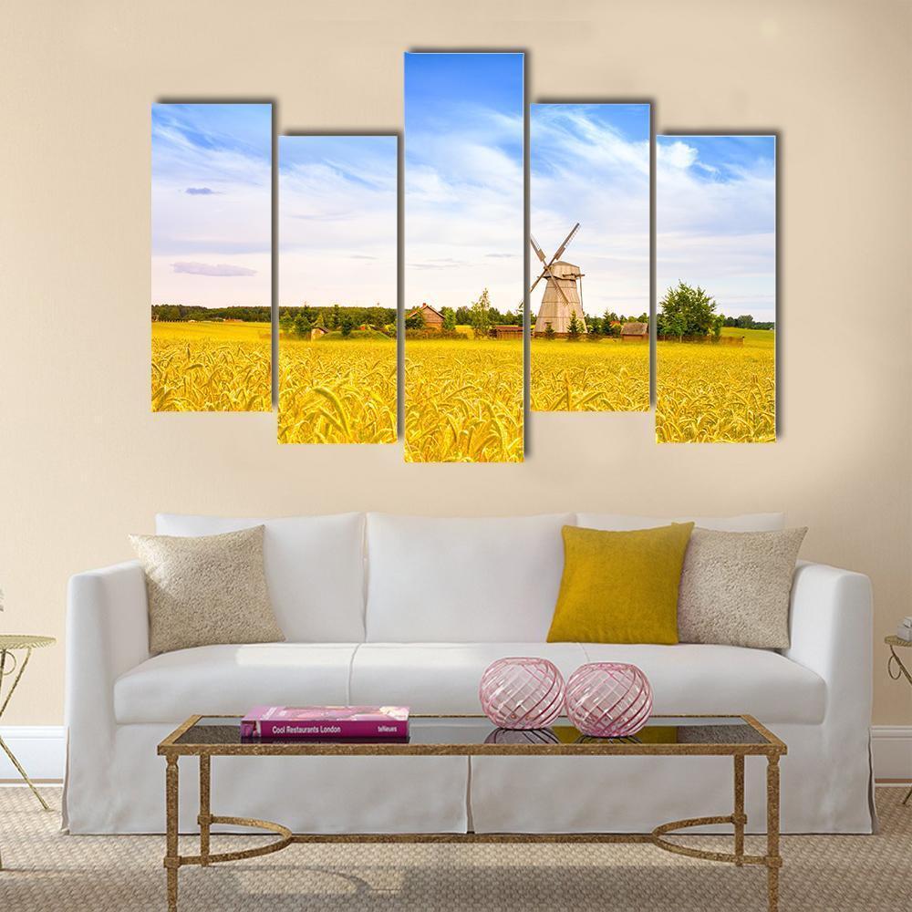 Wooden Windmill With Field In Minsk Region Canvas Wall Art-5 Pop-Gallery Wrap-47" x 32"-Tiaracle