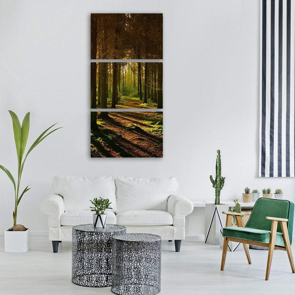 Woods Forest Landscape Vertical Canvas Wall Art-3 Vertical-Gallery Wrap-12&quot; x 25&quot;-Tiaracle