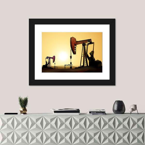 Working Oil Pump In Desert Canvas Wall Art-1 Piece-Framed Print-20" x 16"-Tiaracle