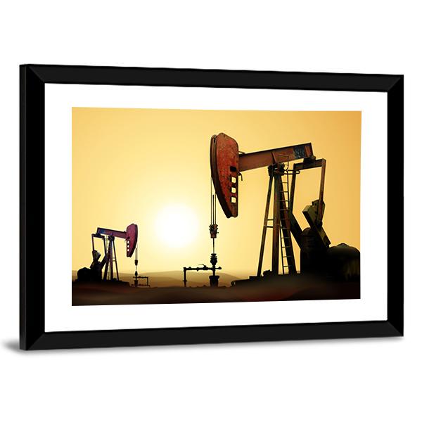 Working Oil Pump In Desert Canvas Wall Art-5 Horizontal-Gallery Wrap-22" x 12"-Tiaracle