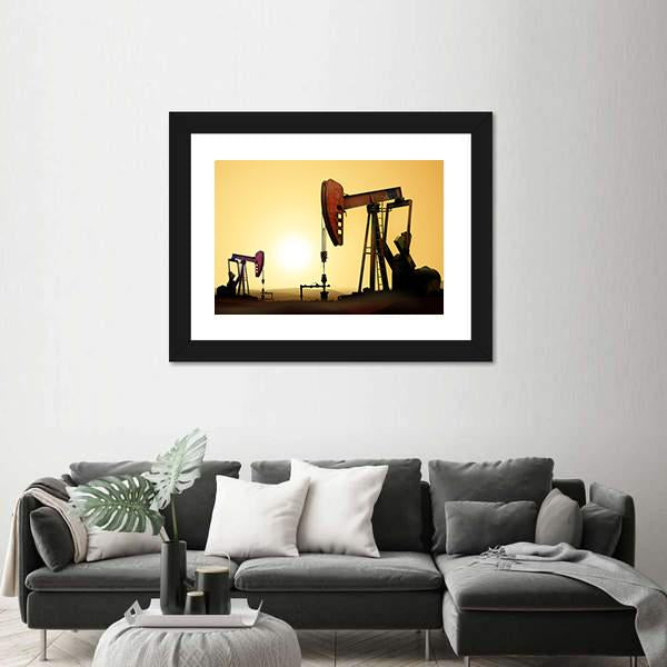 Working Oil Pump In Desert Canvas Wall Art-5 Horizontal-Gallery Wrap-22" x 12"-Tiaracle