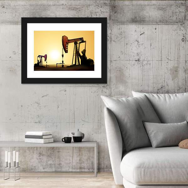 Working Oil Pump In Desert Canvas Wall Art-5 Horizontal-Gallery Wrap-22" x 12"-Tiaracle