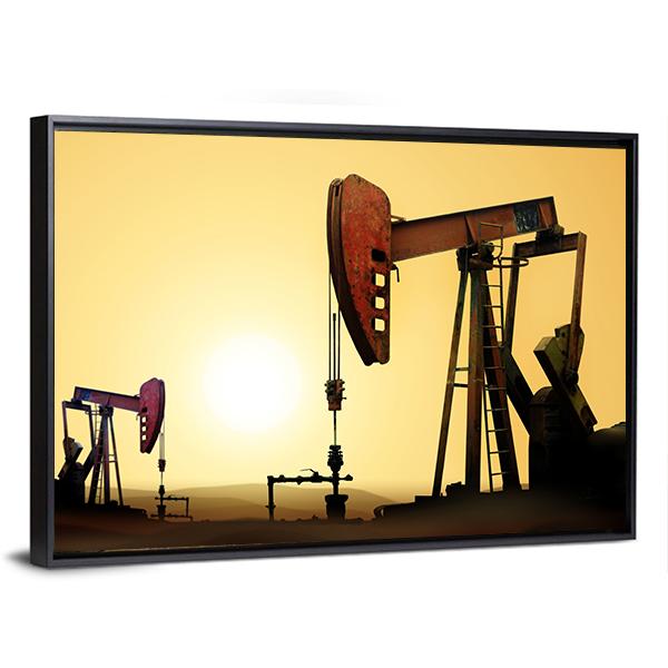 Working Oil Pump In Desert Canvas Wall Art-5 Horizontal-Gallery Wrap-22" x 12"-Tiaracle