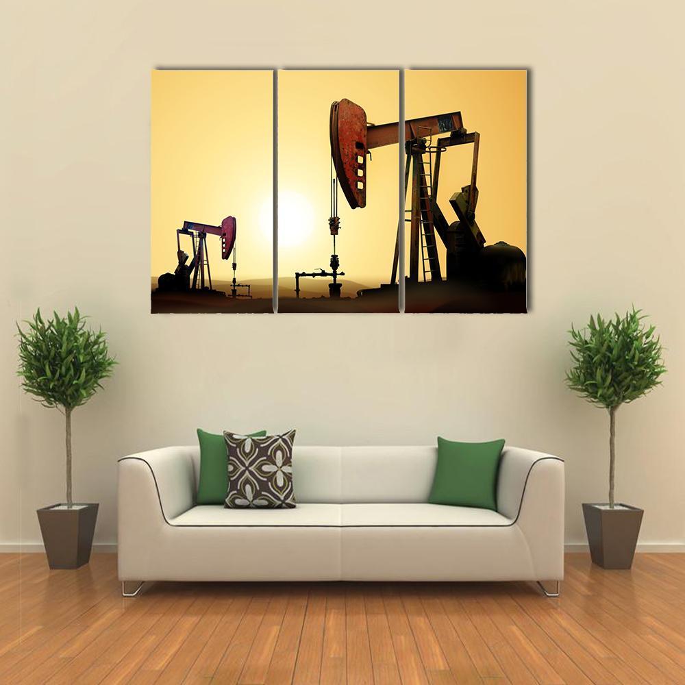 Working Oil Pump In Desert Canvas Wall Art-3 Horizontal-Gallery Wrap-37" x 24"-Tiaracle