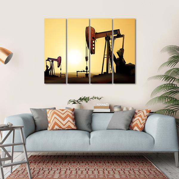 Working Oil Pump In Desert Canvas Wall Art-4 Horizontal-Gallery Wrap-34" x 24"-Tiaracle