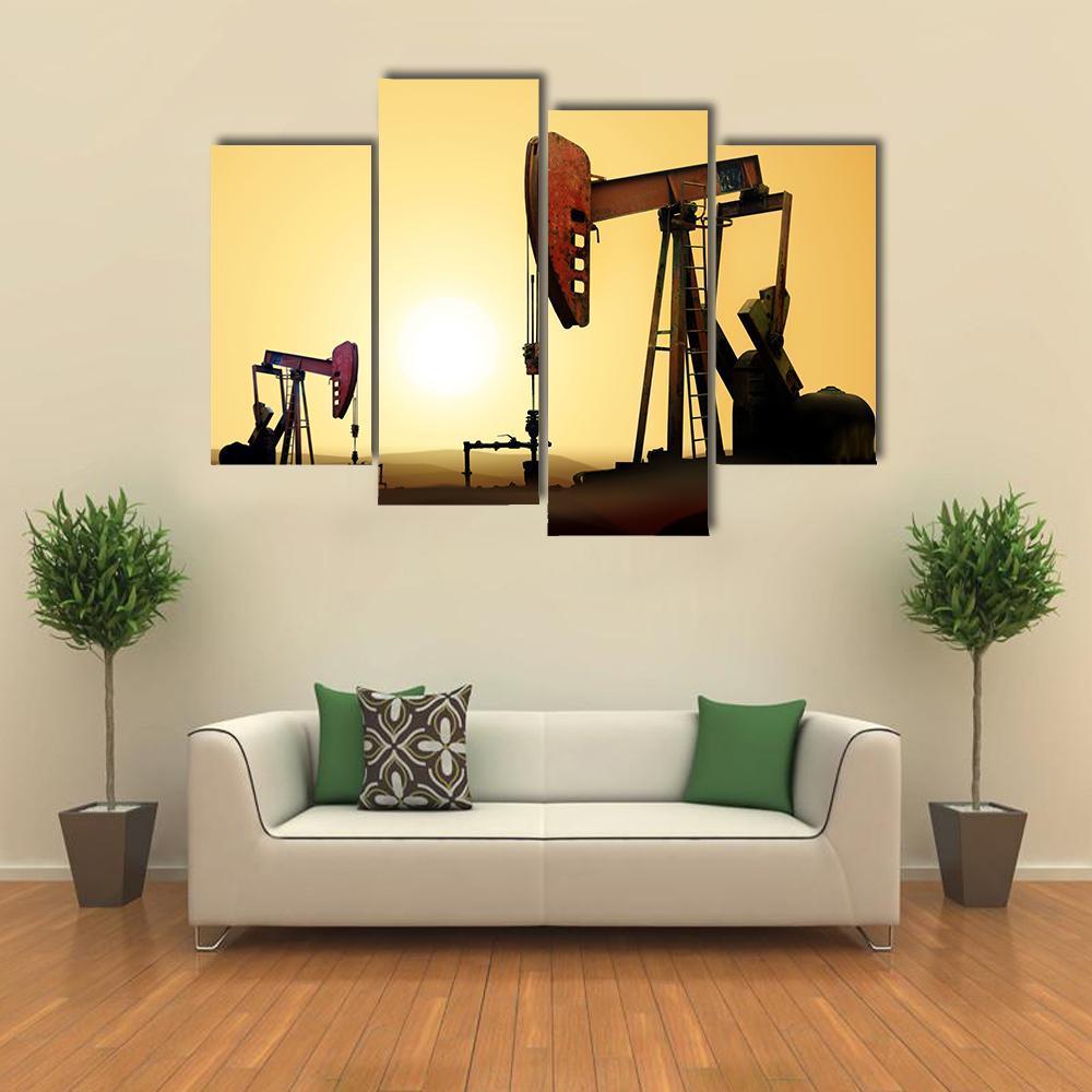 Working Oil Pump In Desert Canvas Wall Art-4 Pop-Gallery Wrap-50" x 32"-Tiaracle