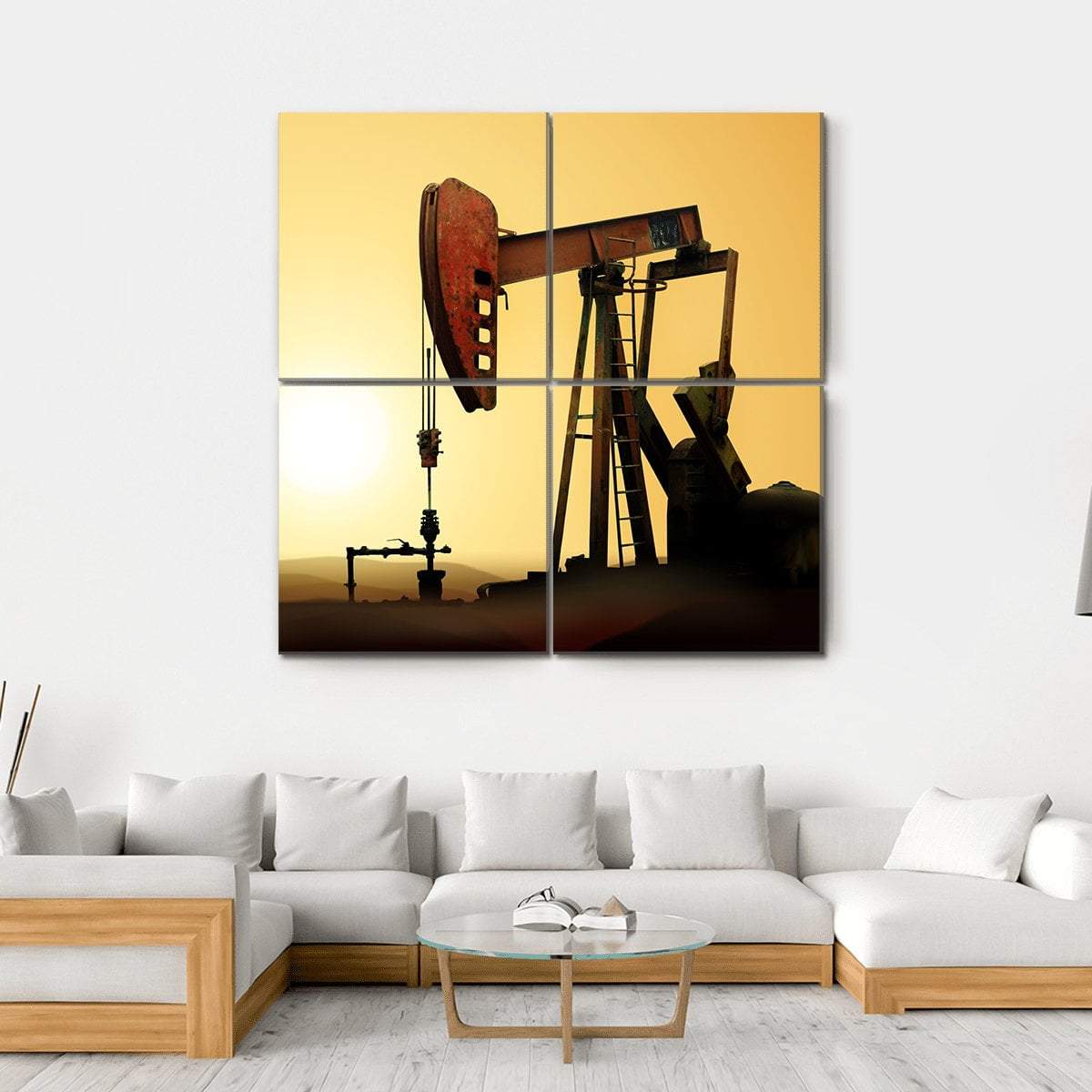 Working Oil Pump In Desert Canvas Wall Art-4 Square-Gallery Wrap-17" x 17"-Tiaracle