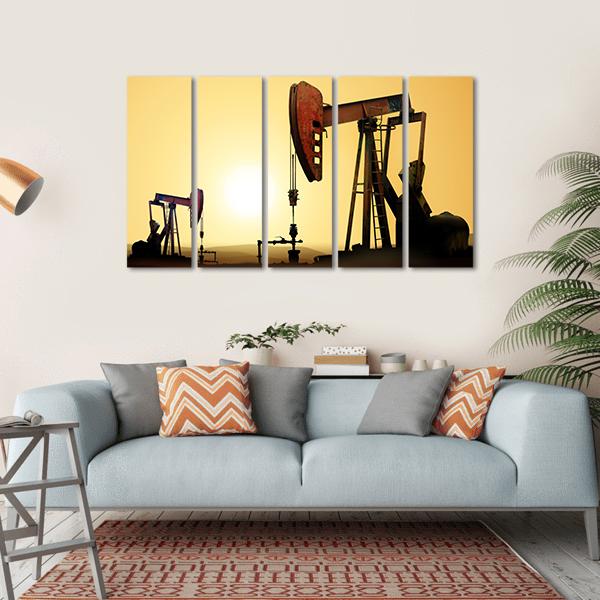 Working Oil Pump In Desert Canvas Wall Art-5 Horizontal-Gallery Wrap-22" x 12"-Tiaracle