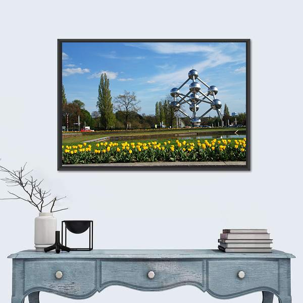 World Expo Atomium In Brussels Canvas Wall Art-1 Piece-Floating Frame-24" x 16"-Tiaracle