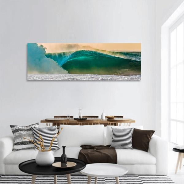 Bonzai Pipeline Surf Wave In Hawaii Panoramic Canvas Wall Art-1 Piece-36" x 12"-Tiaracle