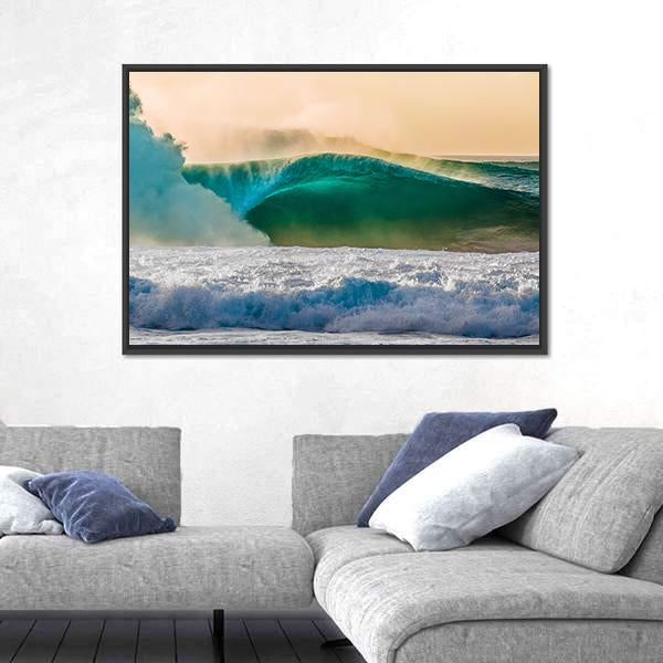 Bonzai Pipeline Surf Wave In Hawaii Panoramic Canvas Wall Art-1 Piece-36" x 12"-Tiaracle