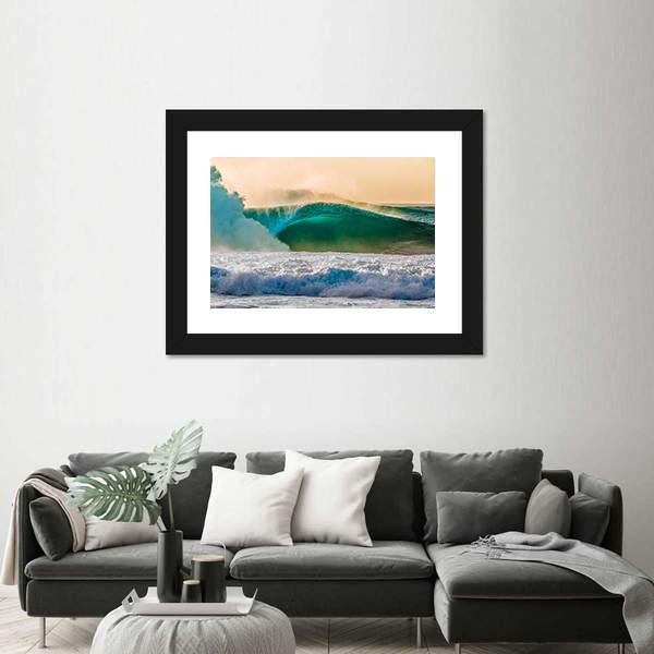 Bonzai Pipeline Surf Wave In Hawaii Panoramic Canvas Wall Art-1 Piece-36" x 12"-Tiaracle