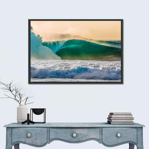 Bonzai Pipeline Surf Wave In Hawaii Panoramic Canvas Wall Art-1 Piece-36" x 12"-Tiaracle