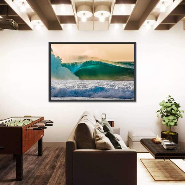 Bonzai Pipeline Surf Wave In Hawaii Panoramic Canvas Wall Art-1 Piece-36" x 12"-Tiaracle
