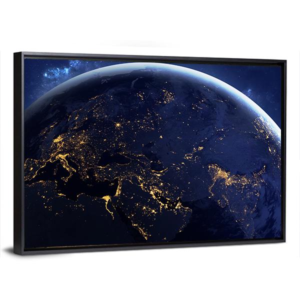 World Globe From Space Canvas Wall Art-3 Horizontal-Gallery Wrap-25" x 16"-Tiaracle