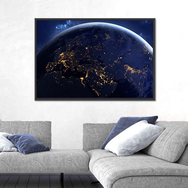 World Globe From Space Canvas Wall Art-3 Horizontal-Gallery Wrap-25" x 16"-Tiaracle