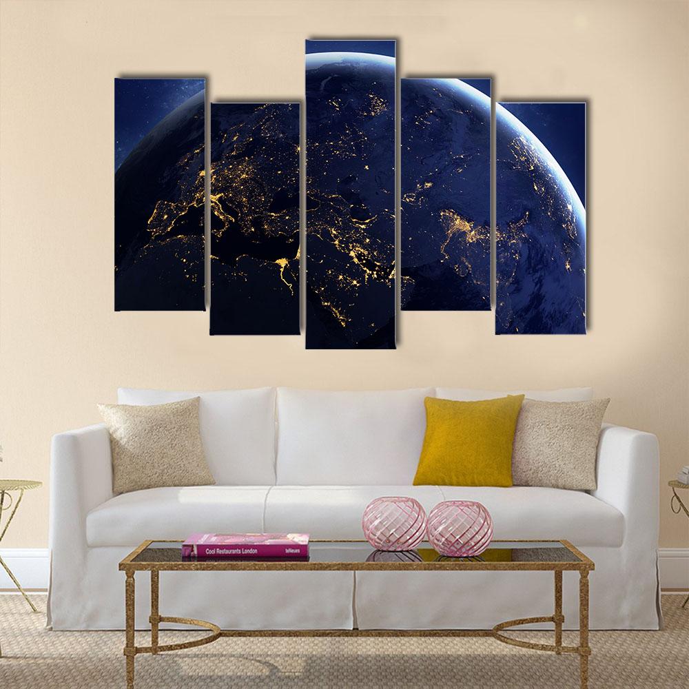 World Globe From Space Canvas Wall Art-5 Pop-Gallery Wrap-32" x 21"-Tiaracle