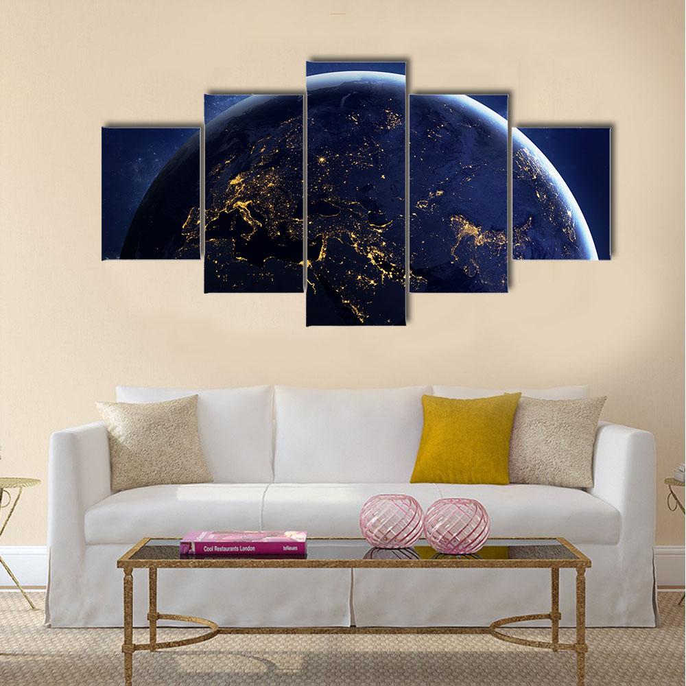 World Globe From Space Canvas Wall Art-5 Star-Gallery Wrap-42" x 21"-Tiaracle