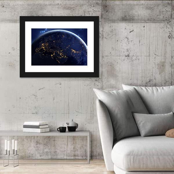 World Globe From Space Panoramic Canvas Wall Art-1 Piece-36" x 12"-Tiaracle