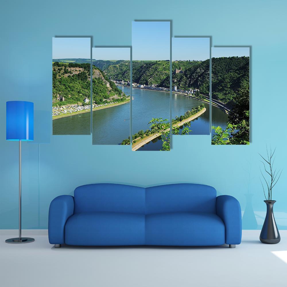 World Heritage Middle Rhine Valley At The Loreley Canvas Wall Art-5 Pop-Gallery Wrap-47" x 32"-Tiaracle