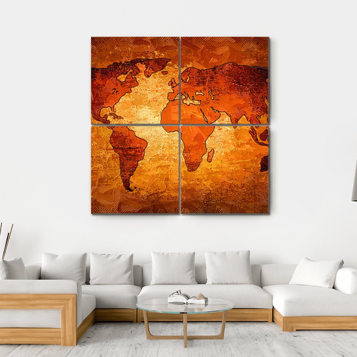World Map Art Canvas Wall Art-4 Square-Gallery Wrap-17" x 17"-Tiaracle