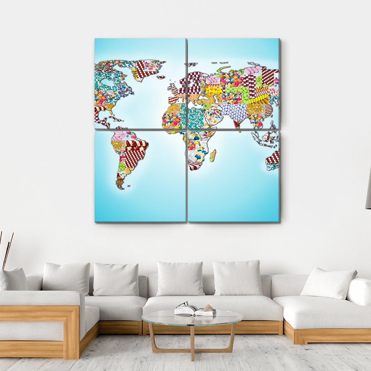 World Map From Pills Canvas Wall Art-4 Square-Gallery Wrap-17" x 17"-Tiaracle