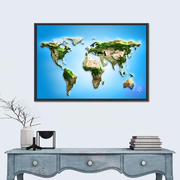 World Map Illustration Canvas Wall Art-1 Piece-Floating Frame-24" x 16"-Tiaracle
