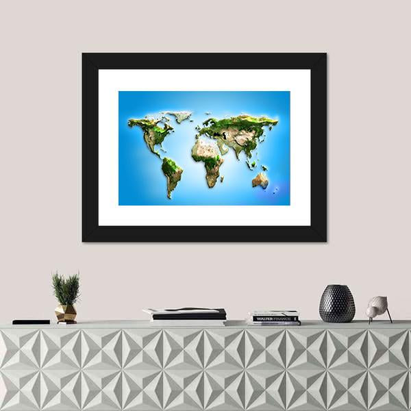 World Map Illustration Canvas Wall Art-1 Piece-Framed Print-20" x 16"-Tiaracle