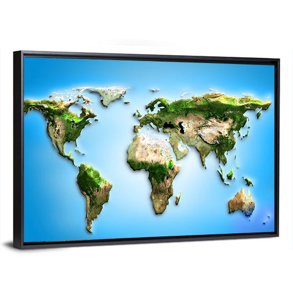 World Map Illustration Canvas Wall Art-3 Horizontal-Gallery Wrap-25" x 16"-Tiaracle