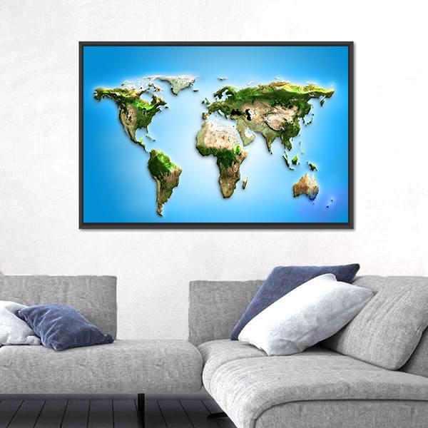 World Map Illustration Canvas Wall Art-3 Horizontal-Gallery Wrap-25" x 16"-Tiaracle