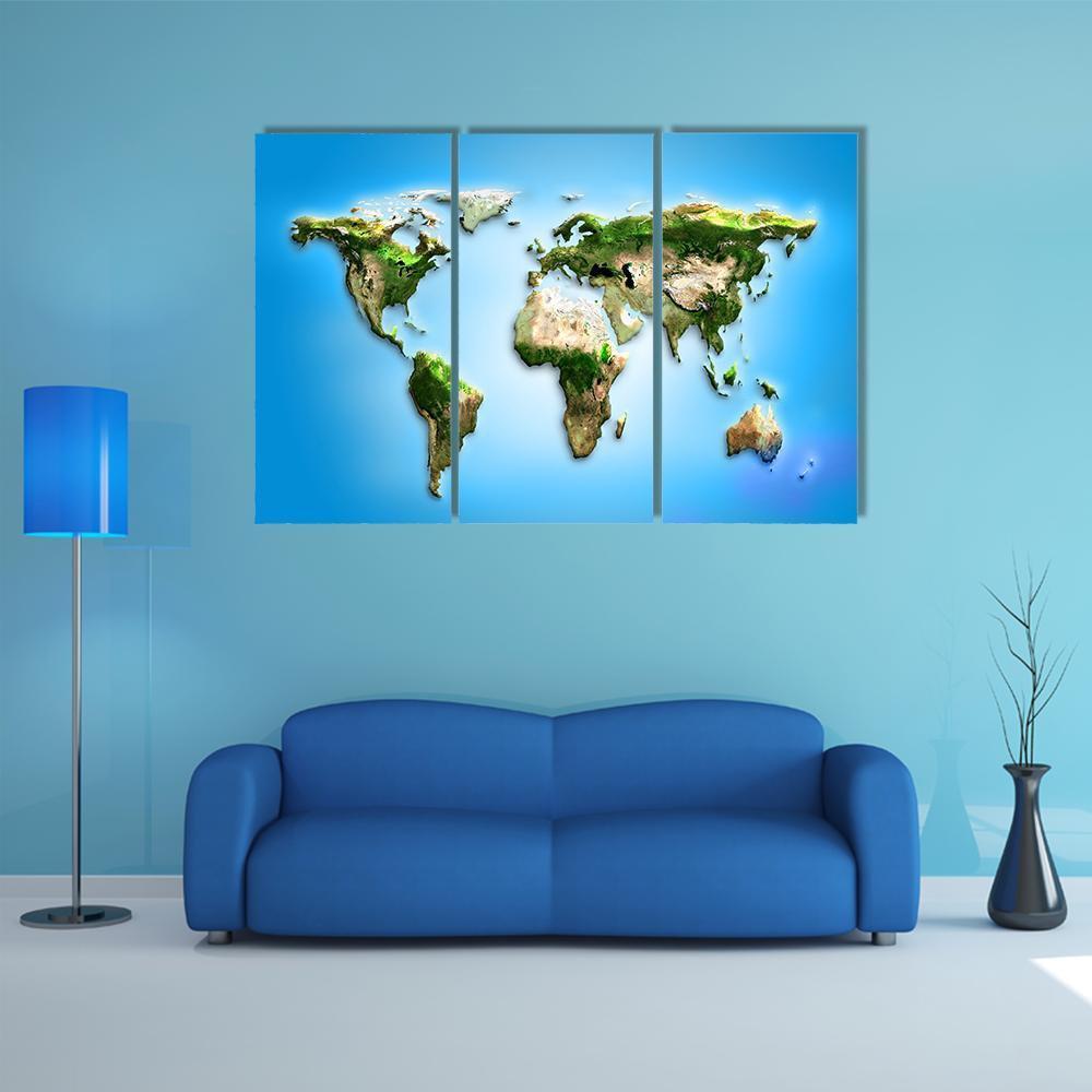 World Map Illustration Canvas Wall Art-3 Horizontal-Gallery Wrap-37" x 24"-Tiaracle