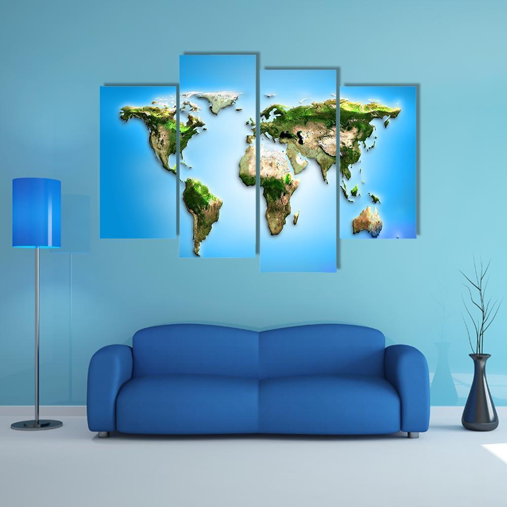 World Map Illustration Canvas Wall Art-4 Pop-Gallery Wrap-50" x 32"-Tiaracle