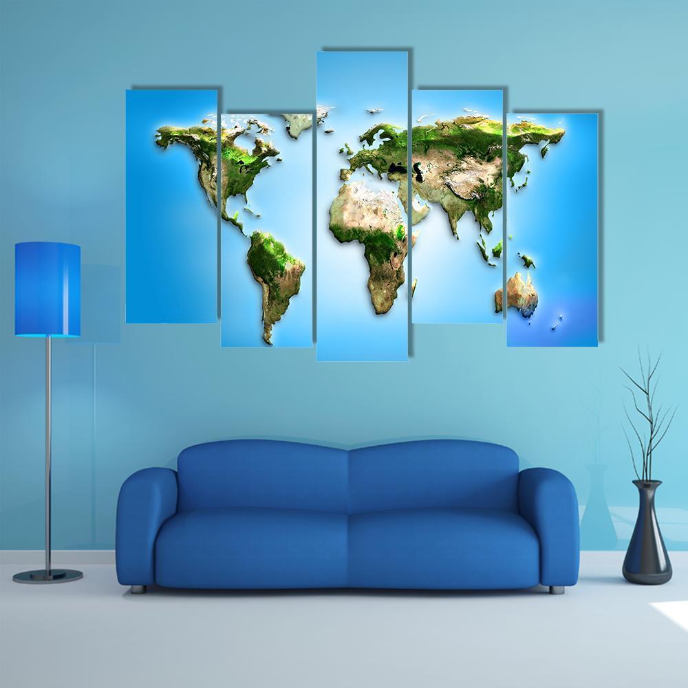 World Map Illustration Canvas Wall Art-5 Pop-Gallery Wrap-47" x 32"-Tiaracle