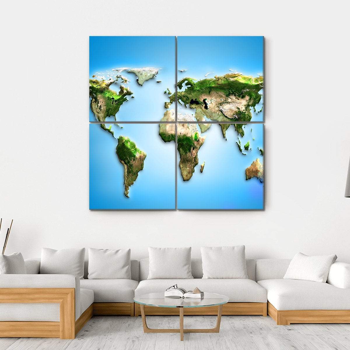 world map painting 4 Square Multi Panel Canvas