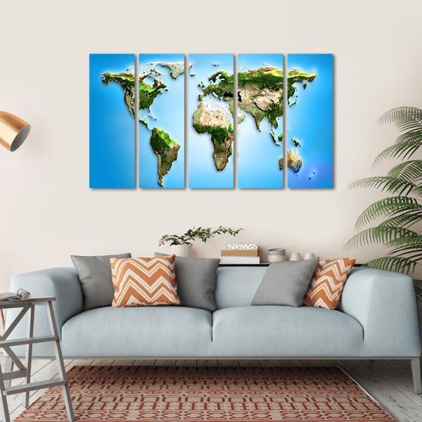 World Map Illustration Canvas Wall Art-5 Horizontal-Gallery Wrap-22" x 12"-Tiaracle