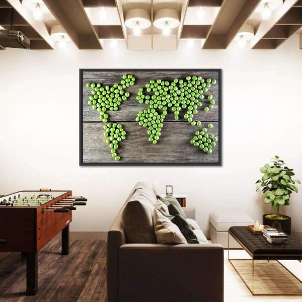 World Map Made From Green Peas Canvas Wall Art-5 Horizontal-Gallery Wrap-22" x 12"-Tiaracle