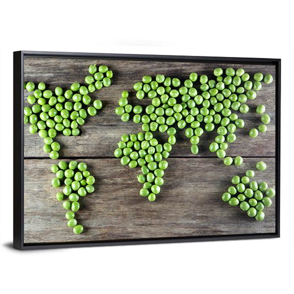 World Map Made From Green Peas Canvas Wall Art-5 Horizontal-Gallery Wrap-22" x 12"-Tiaracle