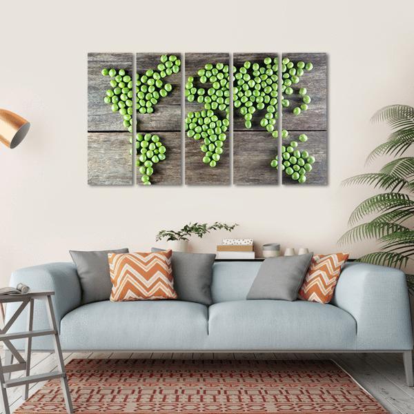 World Map Made From Green Peas Canvas Wall Art-5 Horizontal-Gallery Wrap-22" x 12"-Tiaracle
