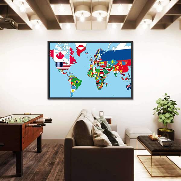 World Map With All States And Their Flags Canvas Wall Art-5 Horizontal-Gallery Wrap-22" x 12"-Tiaracle
